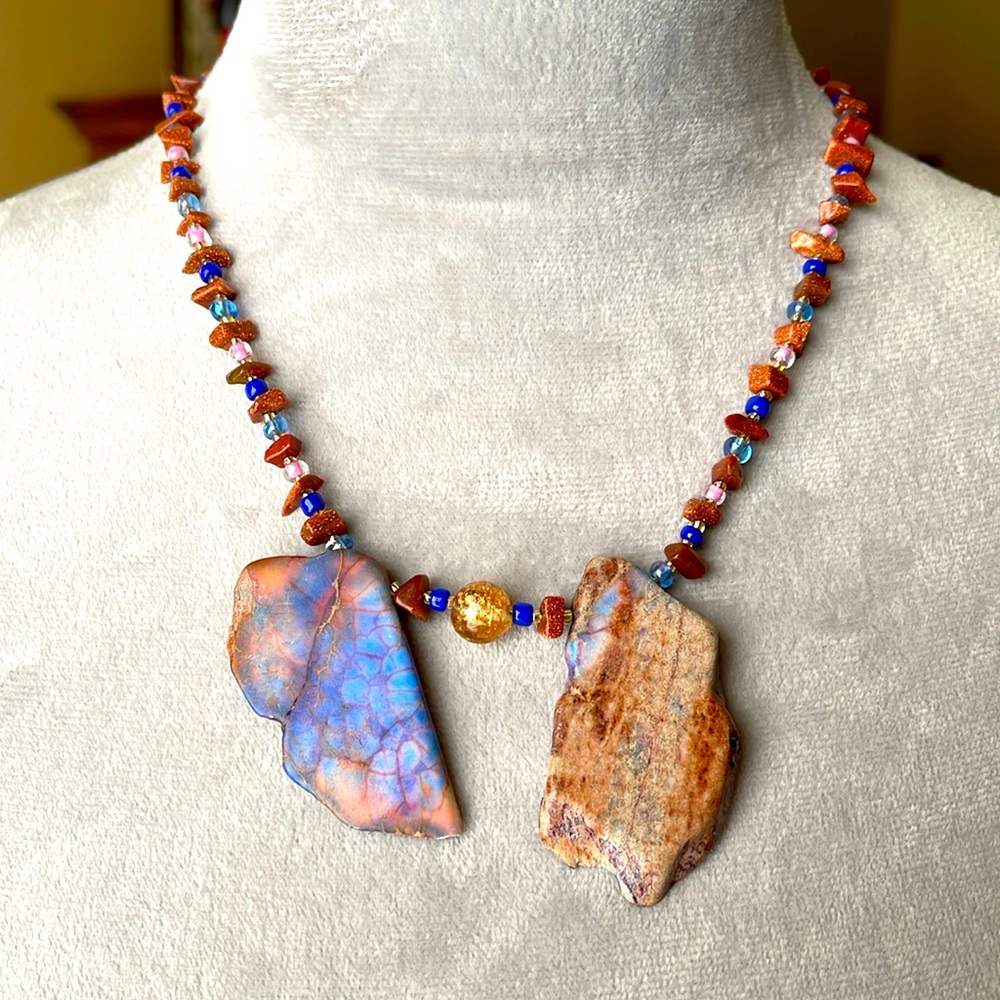 Handcrafted lovely stone necklace. 19”